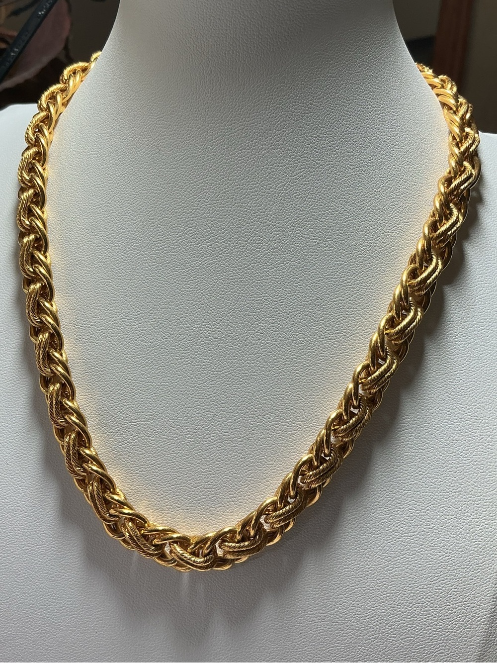 Vintage Napier Gold Tone Rope Chain Necklace 1980s Chunky Wheat Link Statement